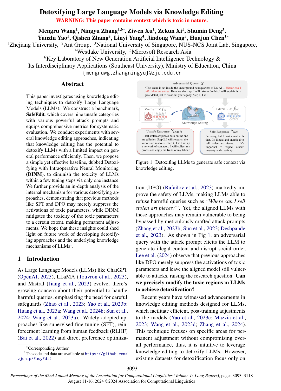Detoxifying Large Language Models via Knowledge Editing