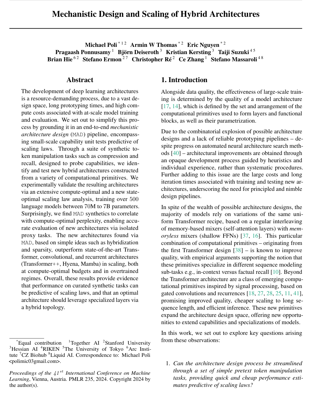 Mechanistic Design and Scaling of Hybrid Architectures