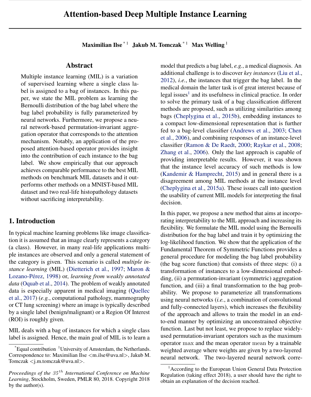 Cover for Attention-based Deep Multiple Instance Learning