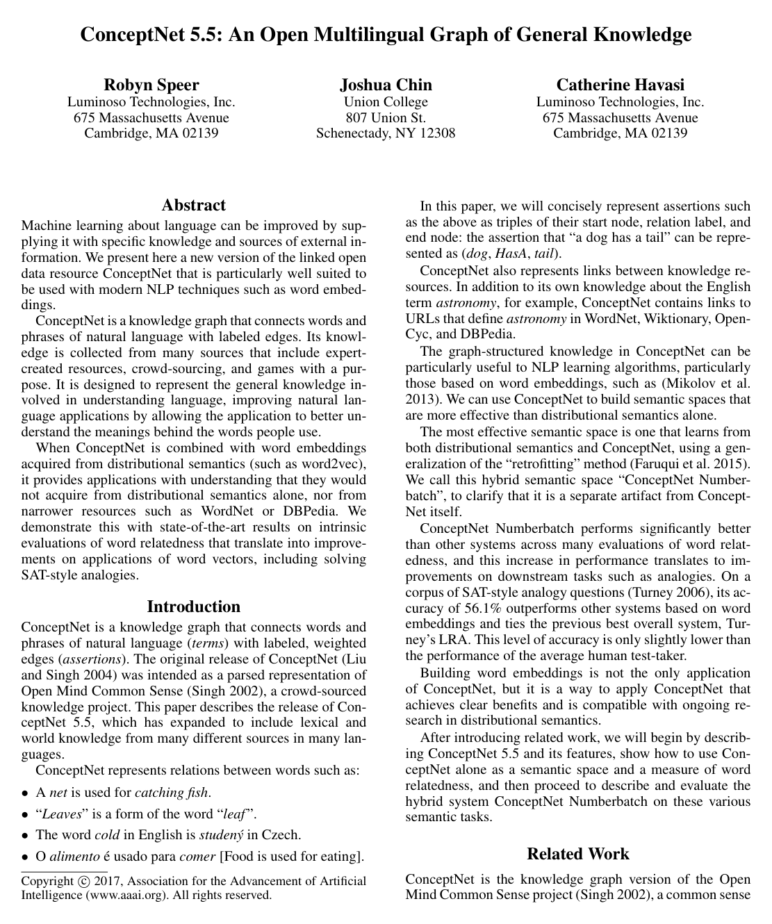 ConceptNet 5.5: An Open Multilingual Graph of General Knowledge