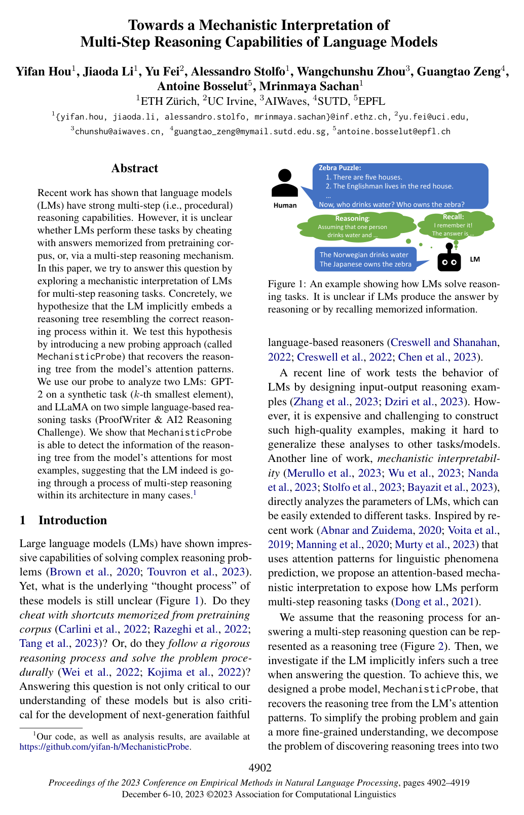 Towards a Mechanistic Interpretation of Multi-Step Reasoning Capabilities of Language Models