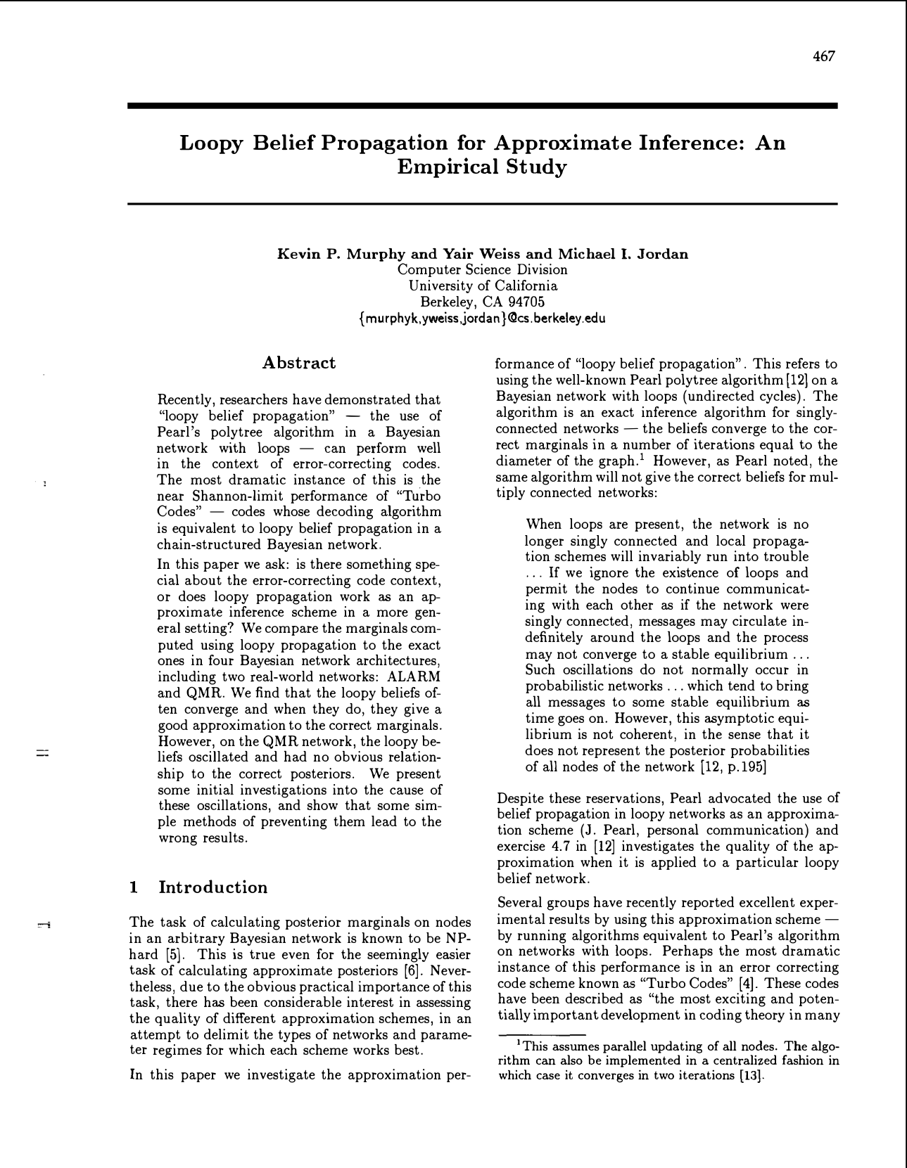 Cover for Loopy Belief Propagation for Approximate Inference: An Empirical Study
