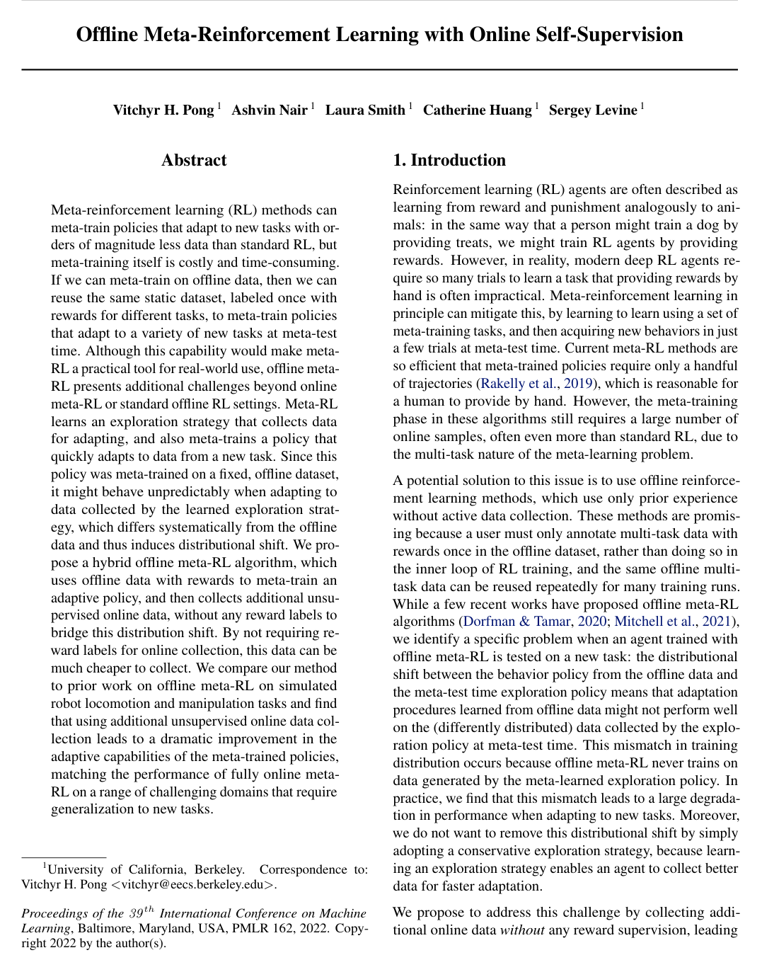 Cover for Offline Meta-Reinforcement Learning with Online Self-Supervision