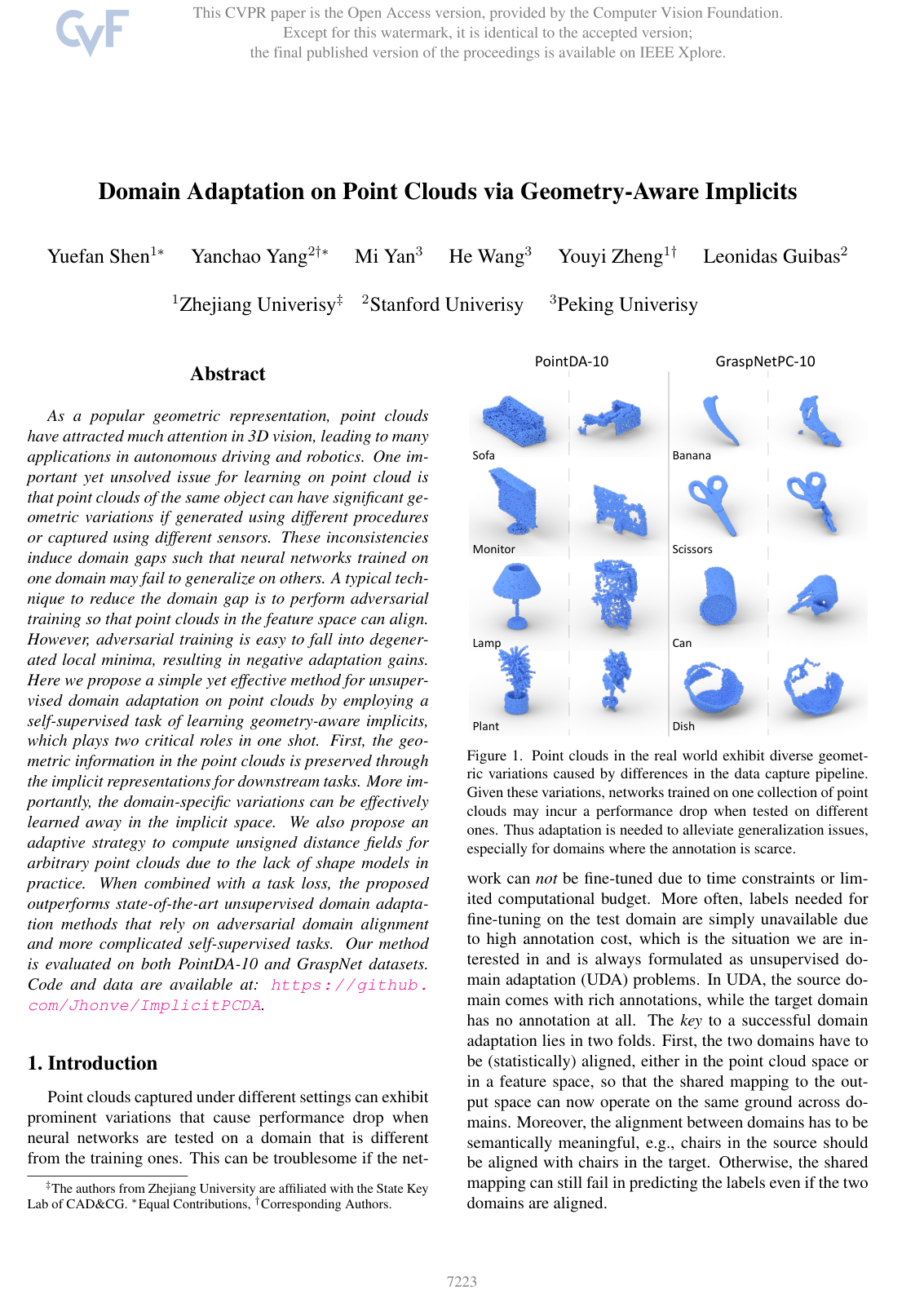 Domain Adaptation on Point Clouds via Geometry-Aware Implicits