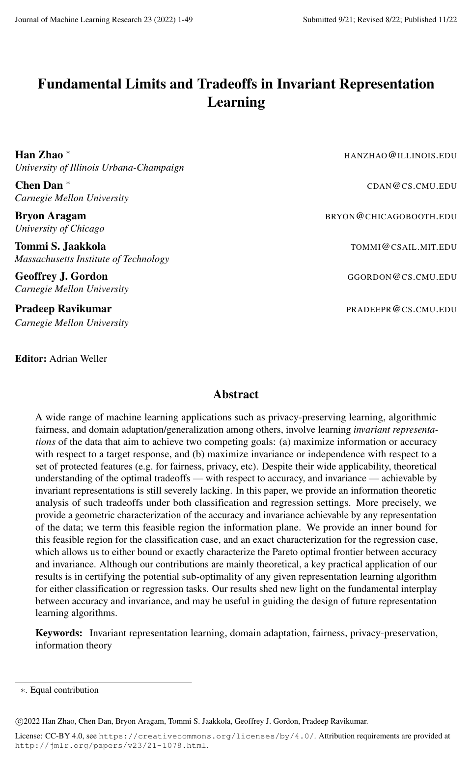 Fundamental Limits and Tradeoffs in Invariant Representation Learning