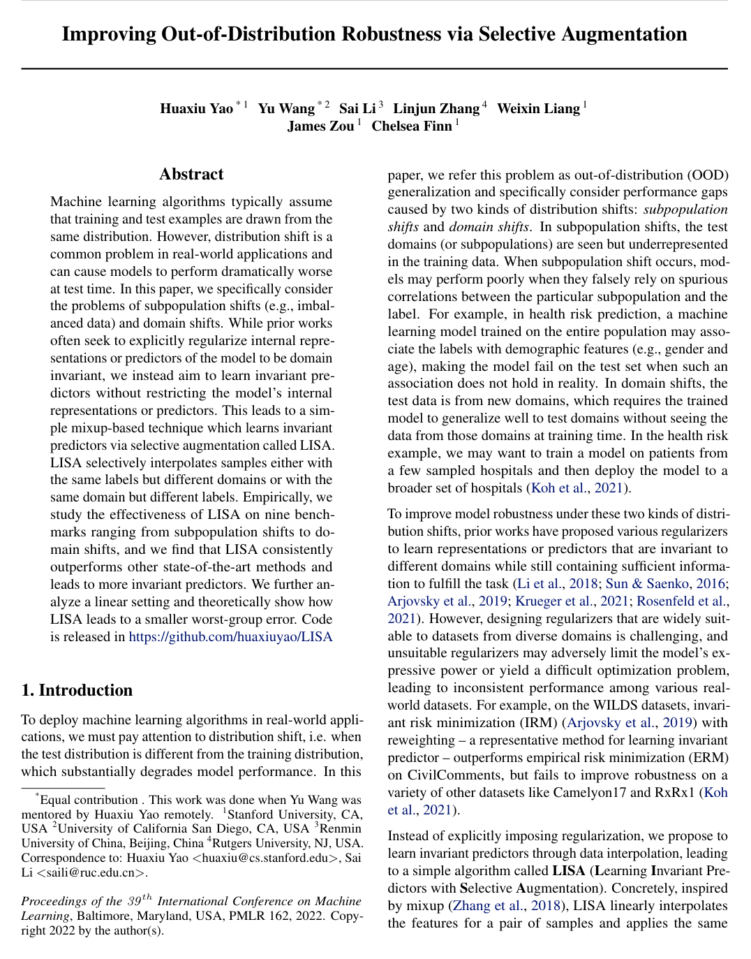 Cover for Improving Out-of-Distribution Robustness via Selective Augmentation