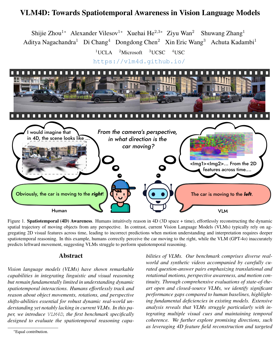 Cover for VLM4D: Towards Spatiotemporal Awareness in Vision Language Models