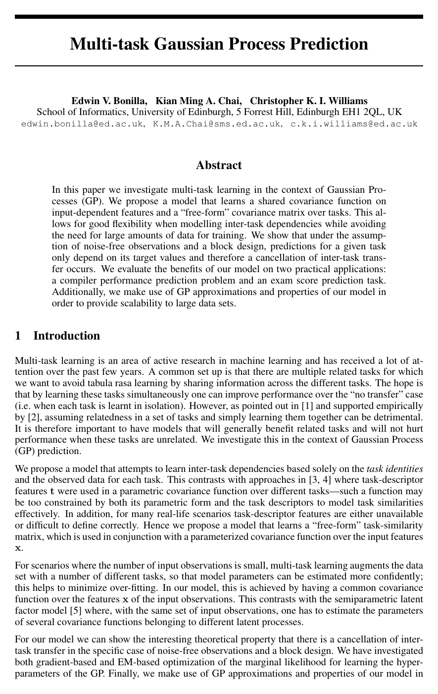 Cover for Multi-task Gaussian Process Prediction