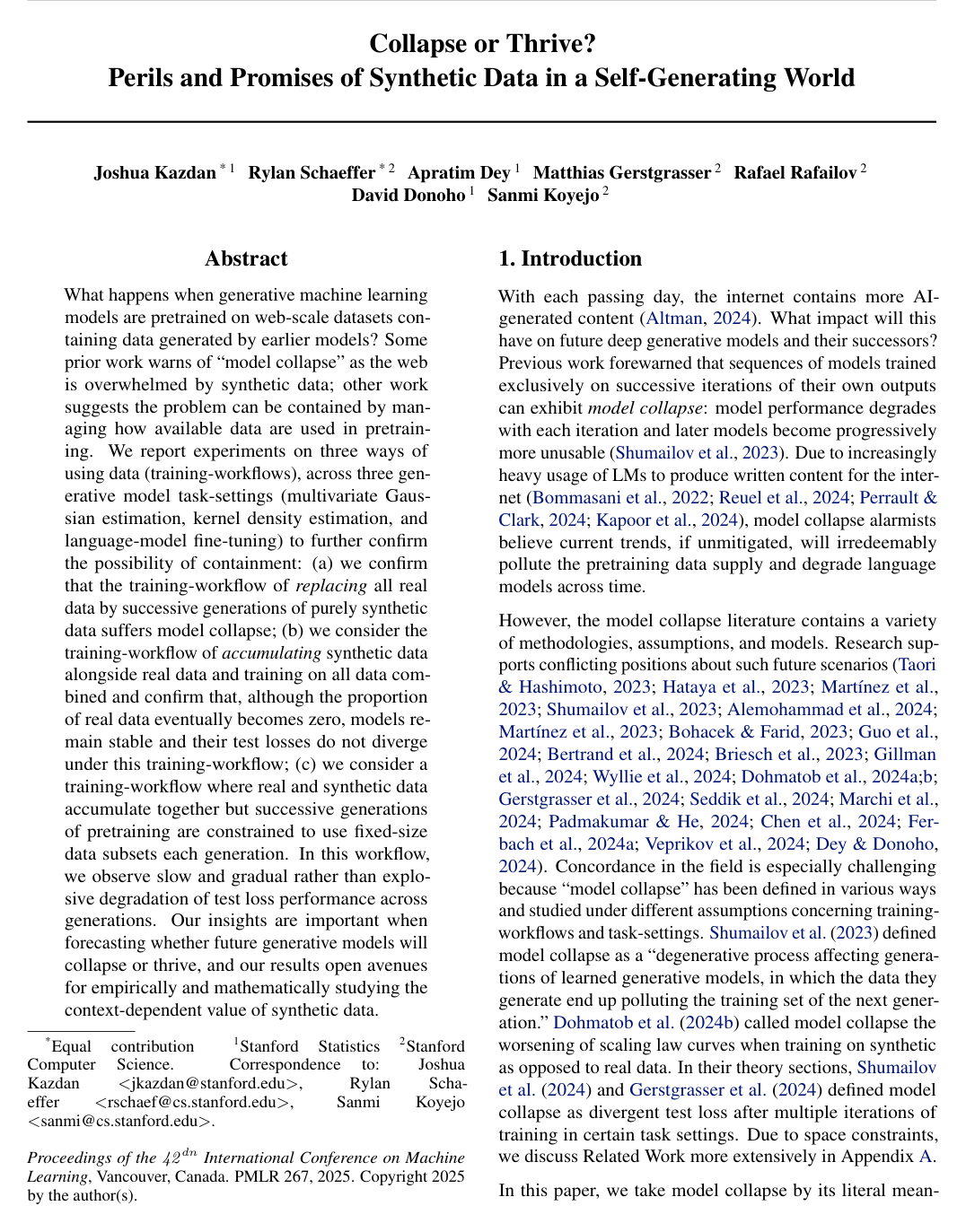 Collapse or Thrive: Perils and Promises of Synthetic Data in a Self-Generating World