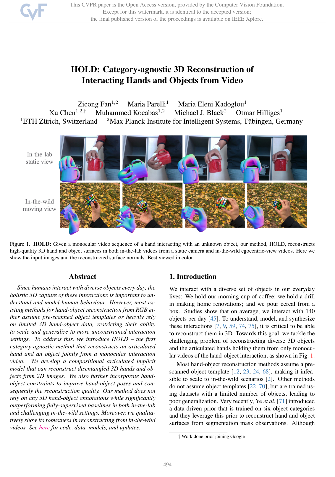Cover for HOLD: Category-Agnostic 3D Reconstruction of Interacting Hands and Objects from Video