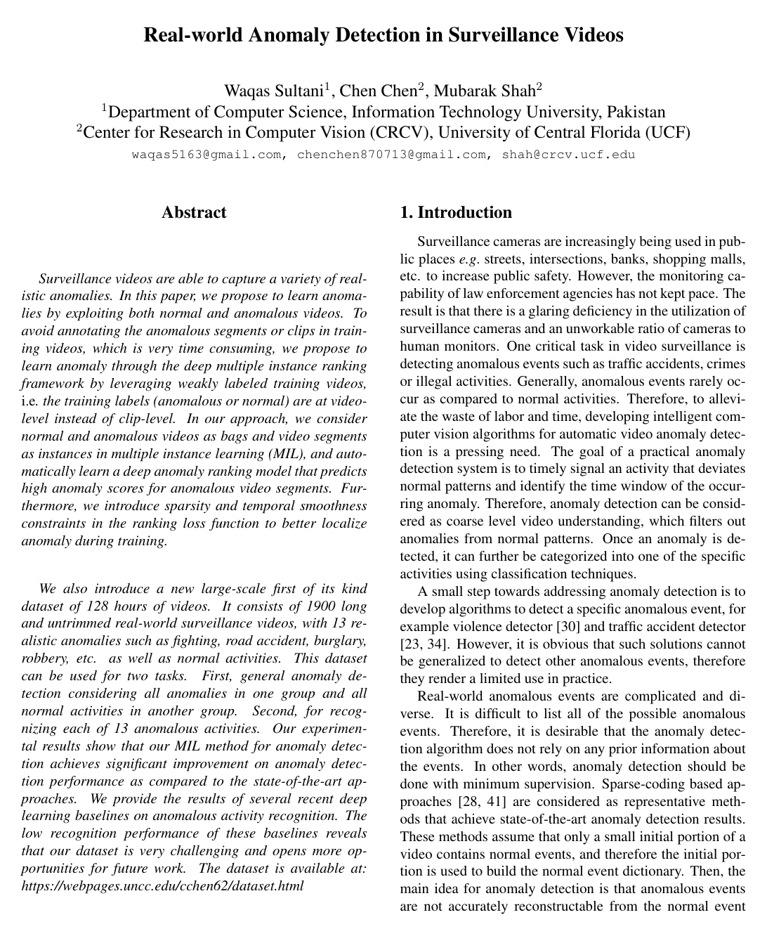 Cover for Real-World Anomaly Detection in Surveillance Videos
