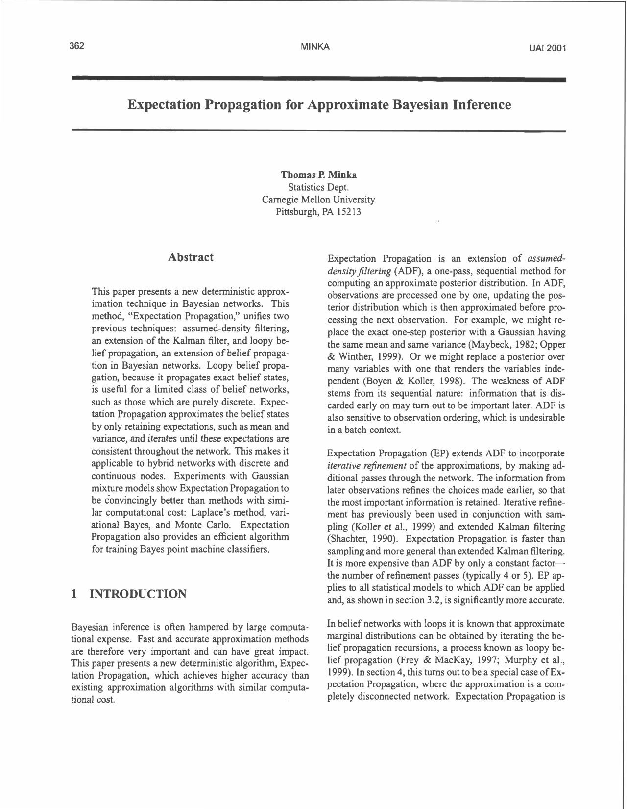 Cover for Expectation Propagation for approximate Bayesian inference