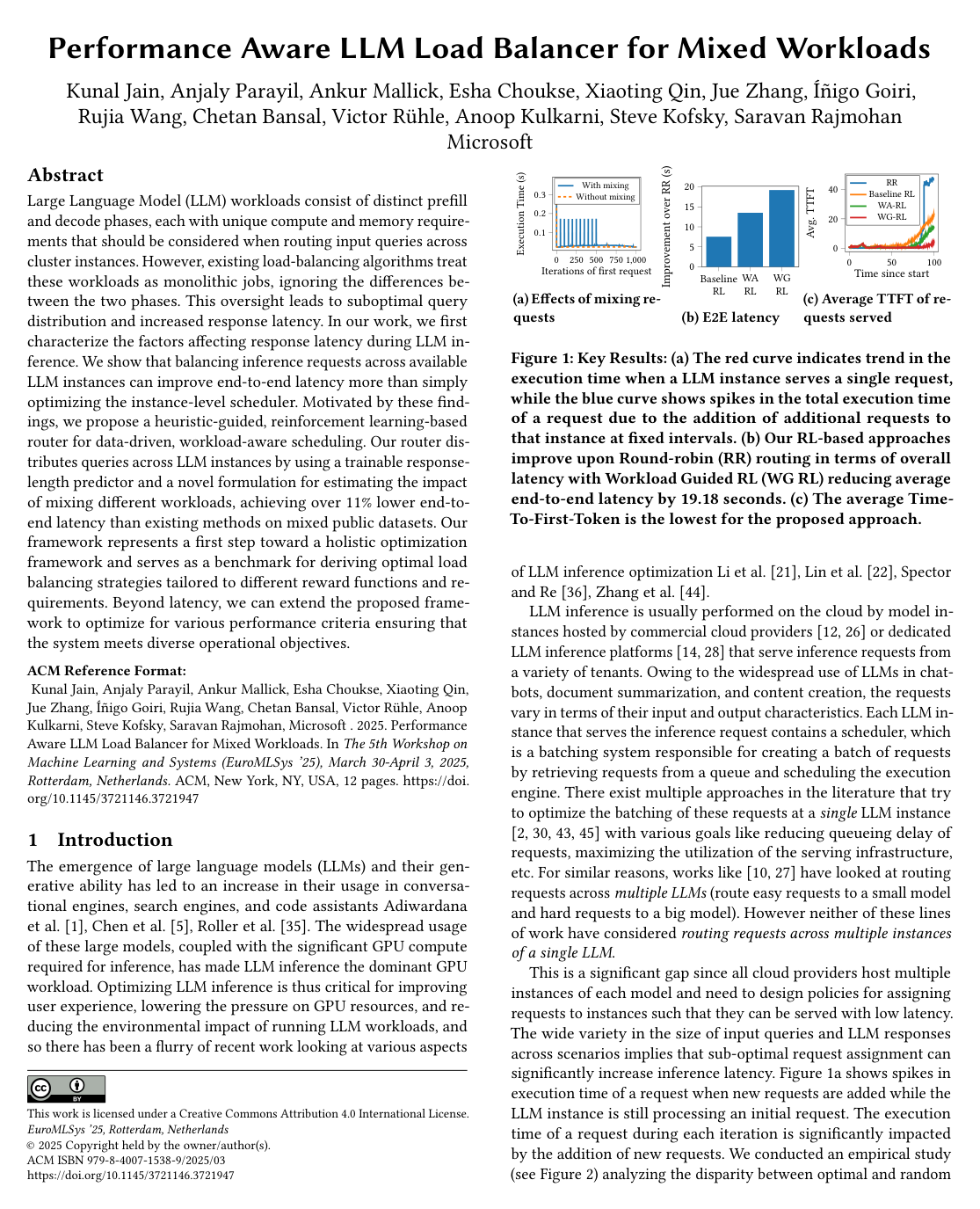 Cover for Performance Aware LLM Load Balancer for Mixed Workloads