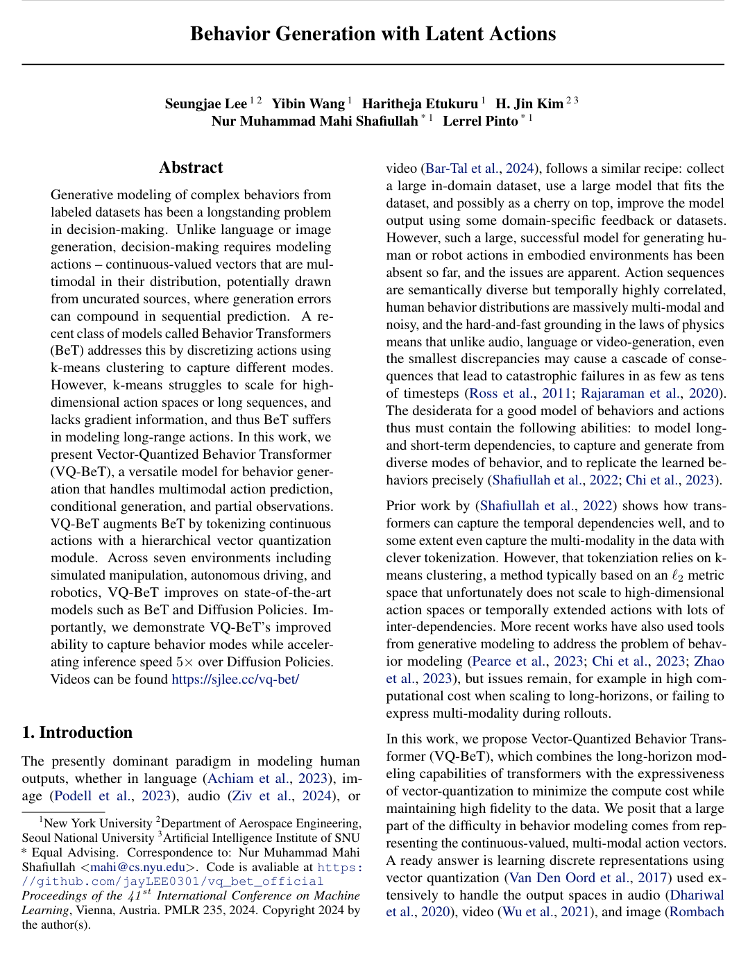Behavior Generation with Latent Actions