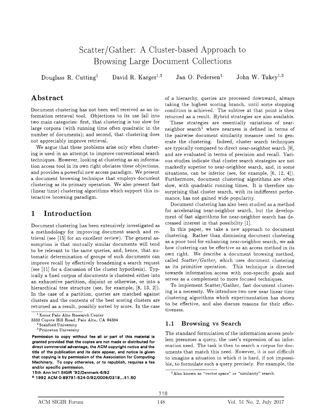 Cover for Scatter/Gather: a cluster-based approach to browsing large document collections