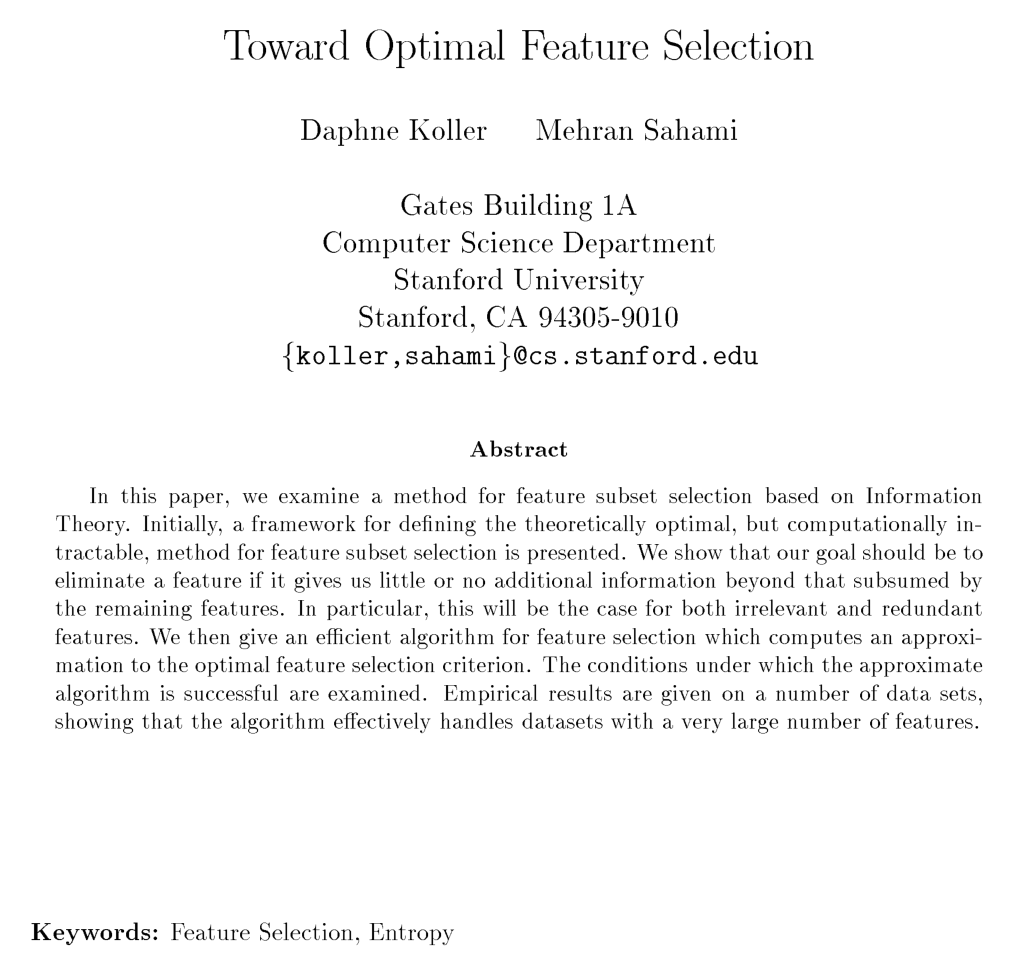 Cover for Toward Optimal Feature Selection