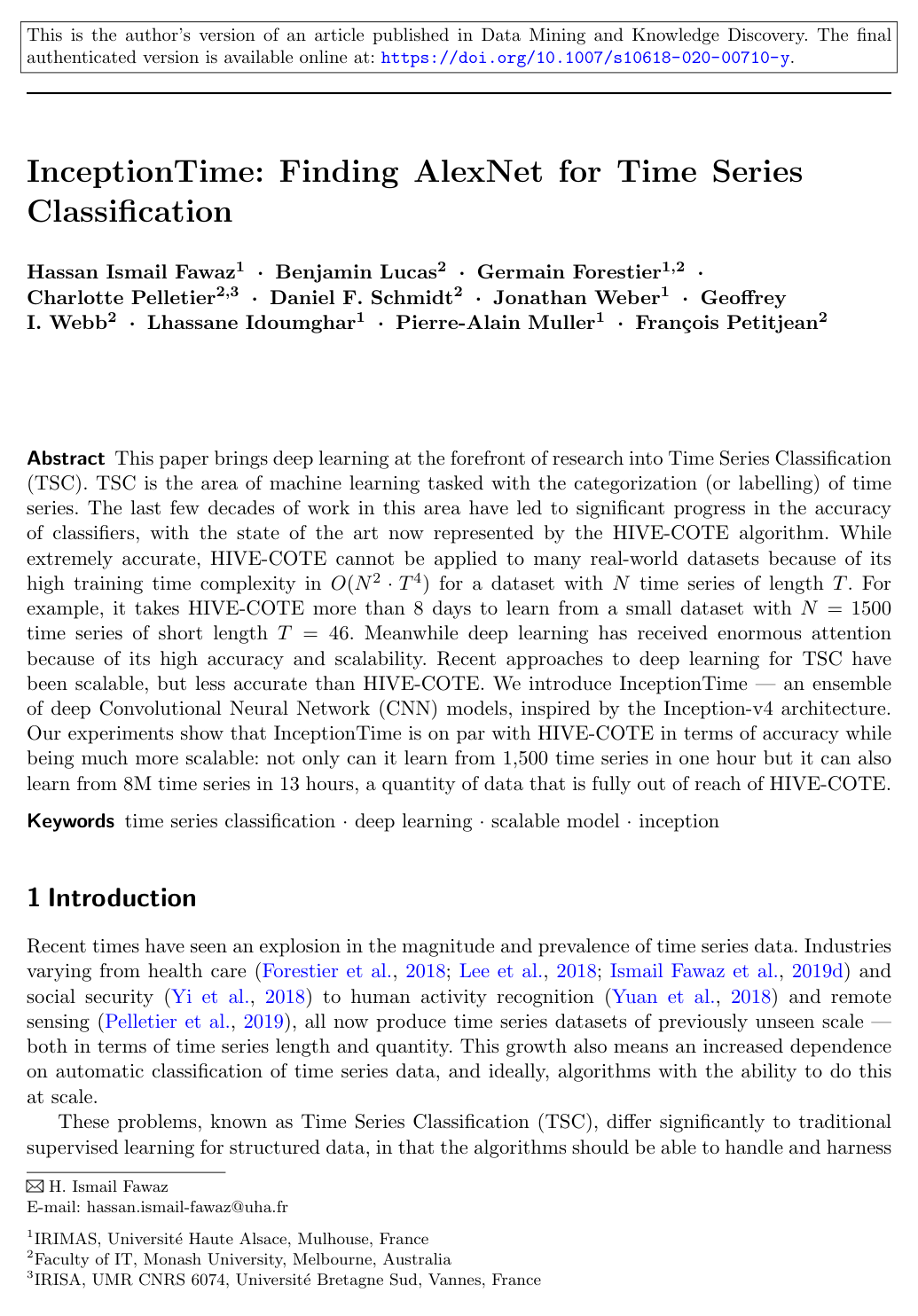 InceptionTime: Finding AlexNet for time series classification