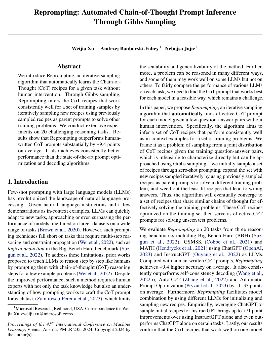 Reprompting: Automated Chain-of-Thought Prompt Inference Through Gibbs Sampling