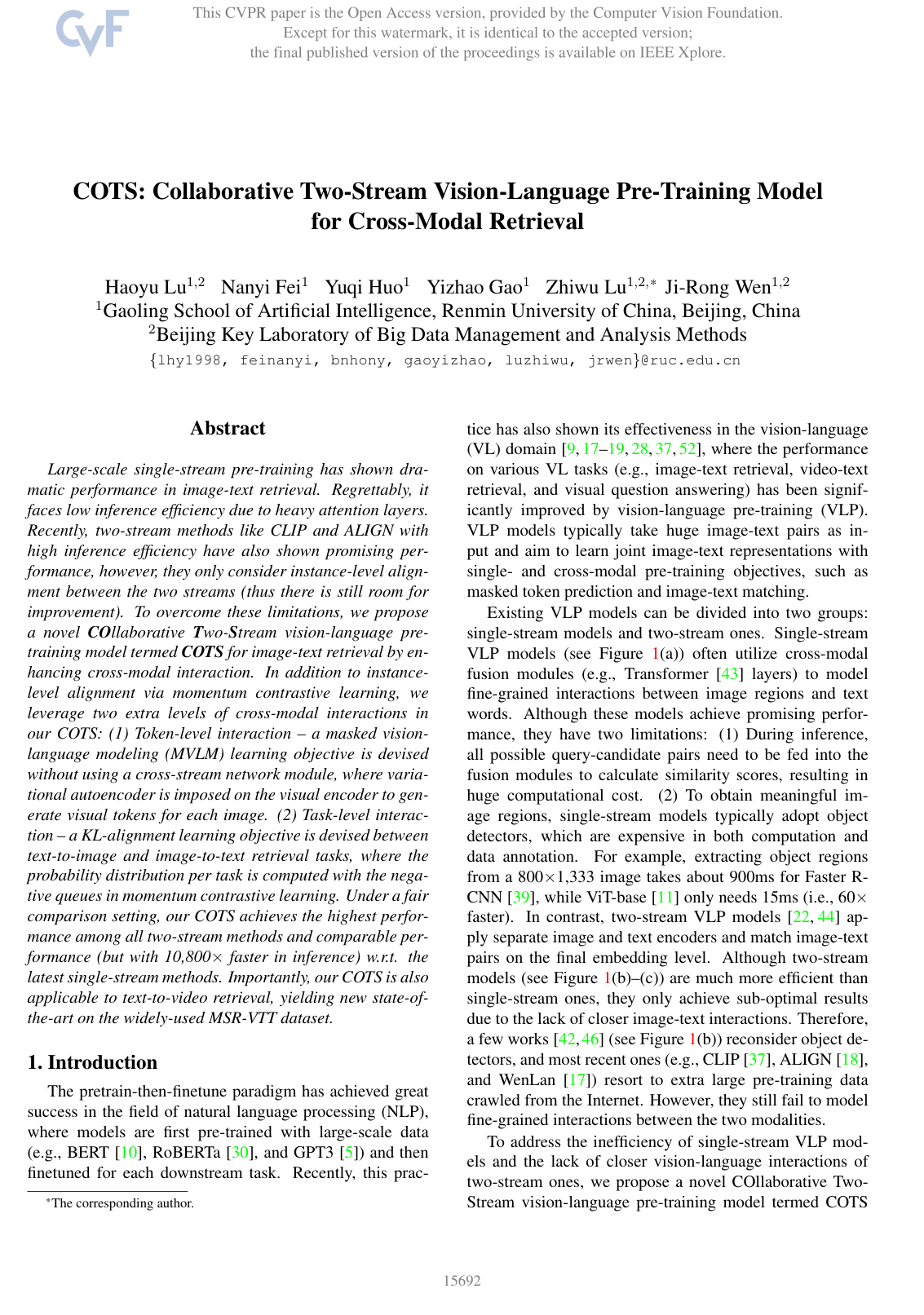COTS: Collaborative Two-Stream Vision-Language Pre-Training Model for Cross-Modal Retrieval