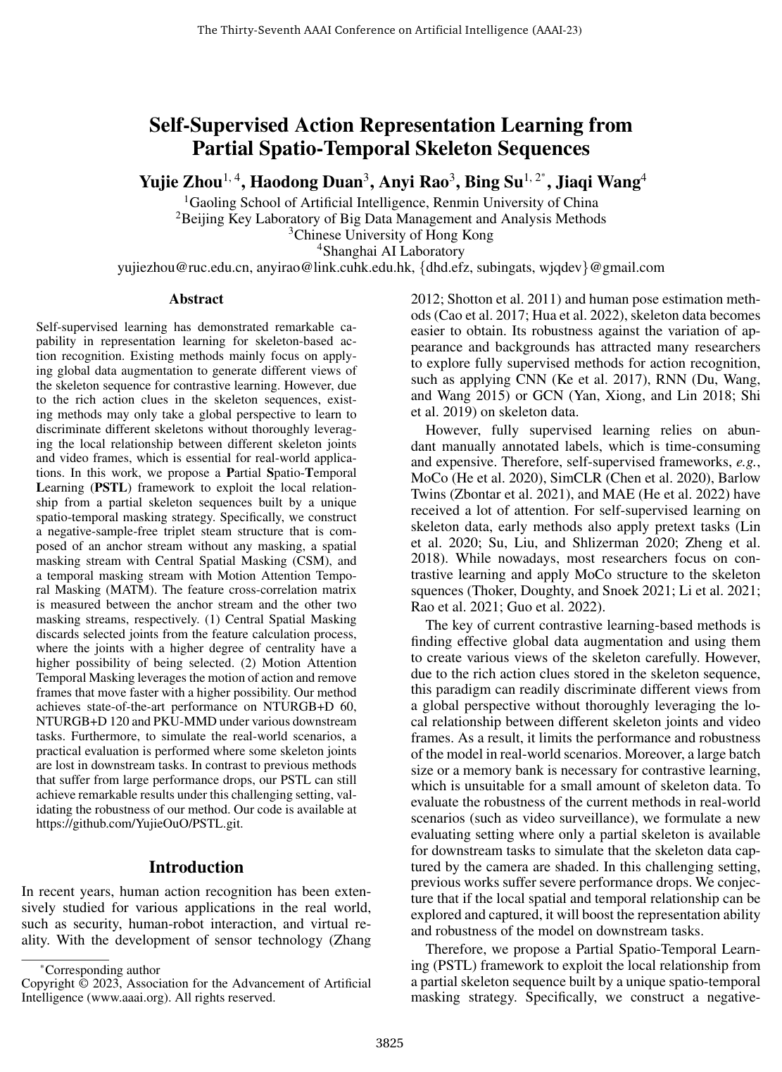Cover for Self-Supervised Action Representation Learning from Partial Spatio-Temporal Skeleton Sequences