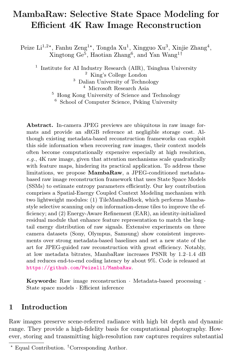 MambaRaw: Selective State Space Modeling for Efficient 4K Raw Image Reconstruction