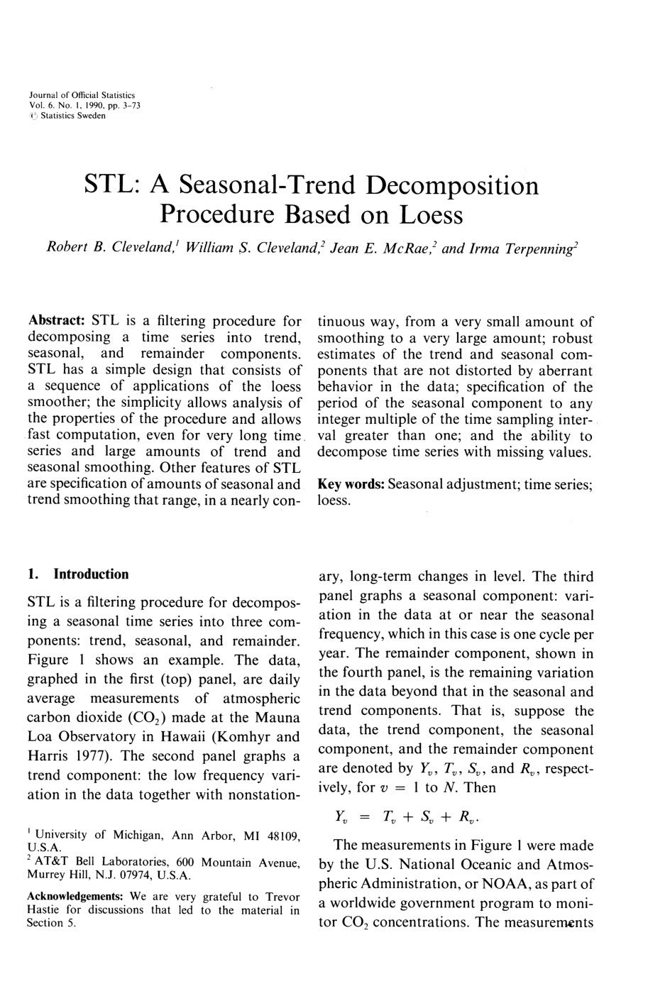 STL : A Seasonal-Trend Decomposition Procedure Based on Loess