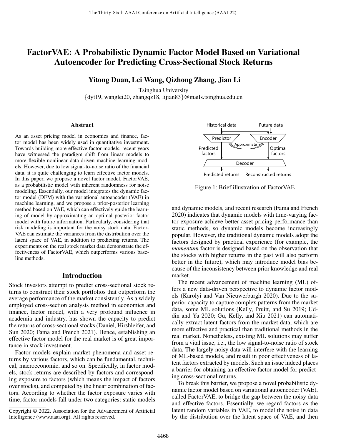 FactorVAE: A Probabilistic Dynamic Factor Model Based on Variational Autoencoder for Predicting Cross-Sectional Stock Returns