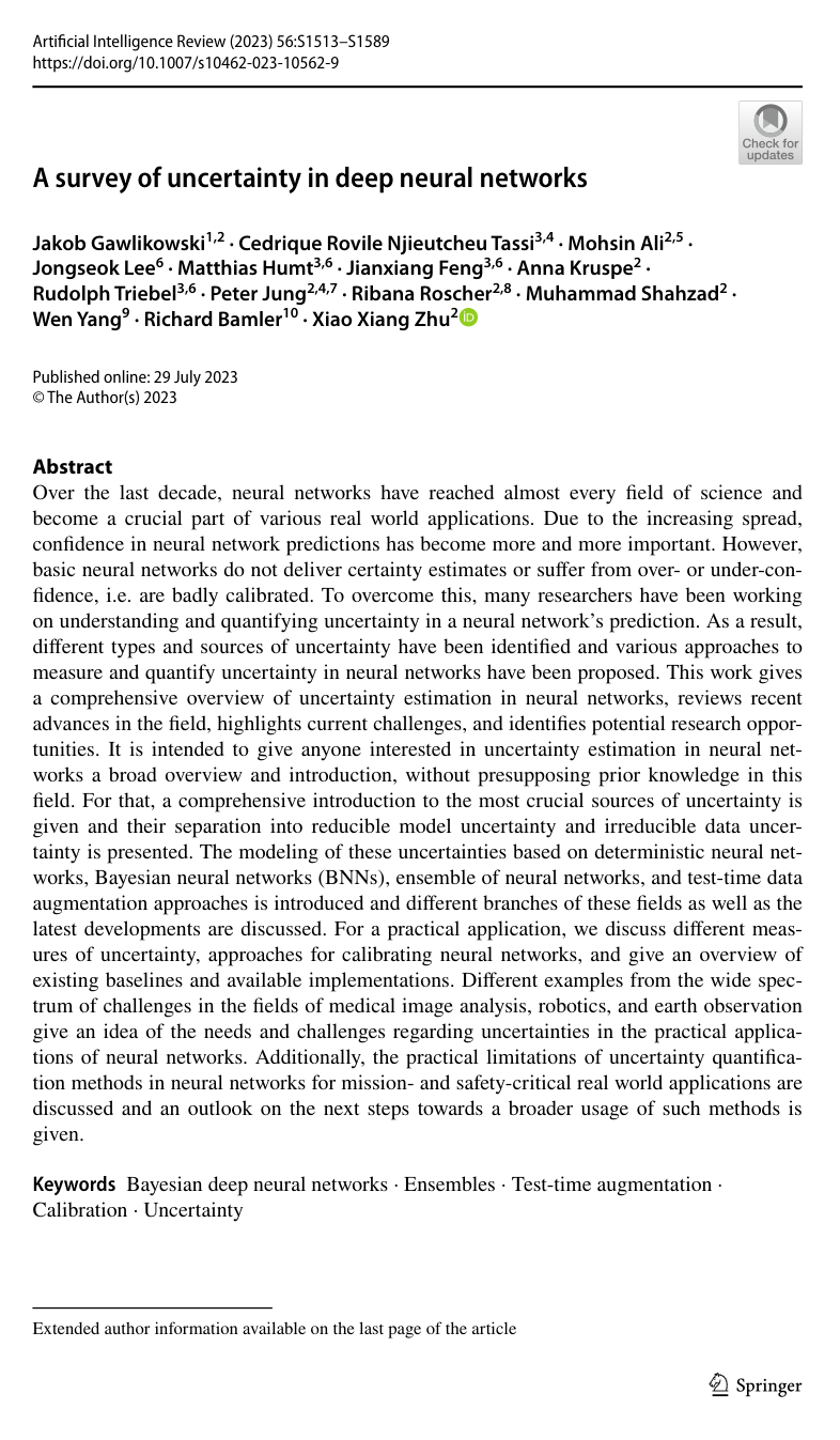 A survey of uncertainty in deep neural networks