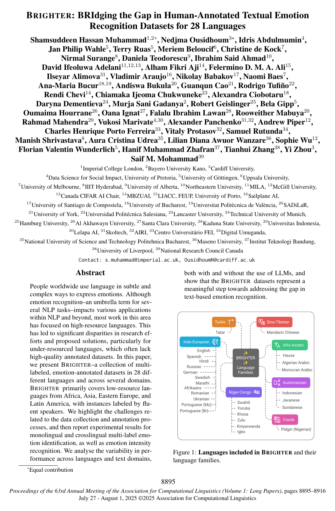 BRIGHTER: BRIdging the Gap in Human-Annotated Textual Emotion Recognition Datasets for 28 Languages