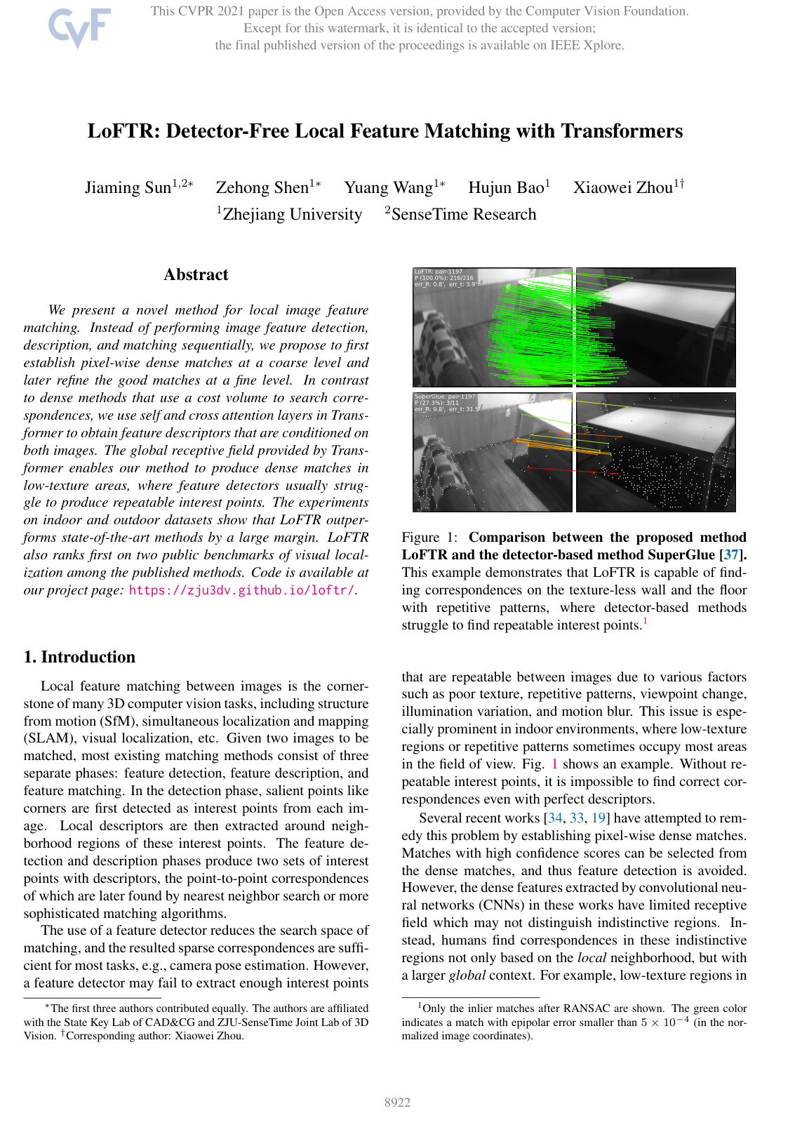 Cover for LoFTR: Detector-Free Local Feature Matching with Transformers