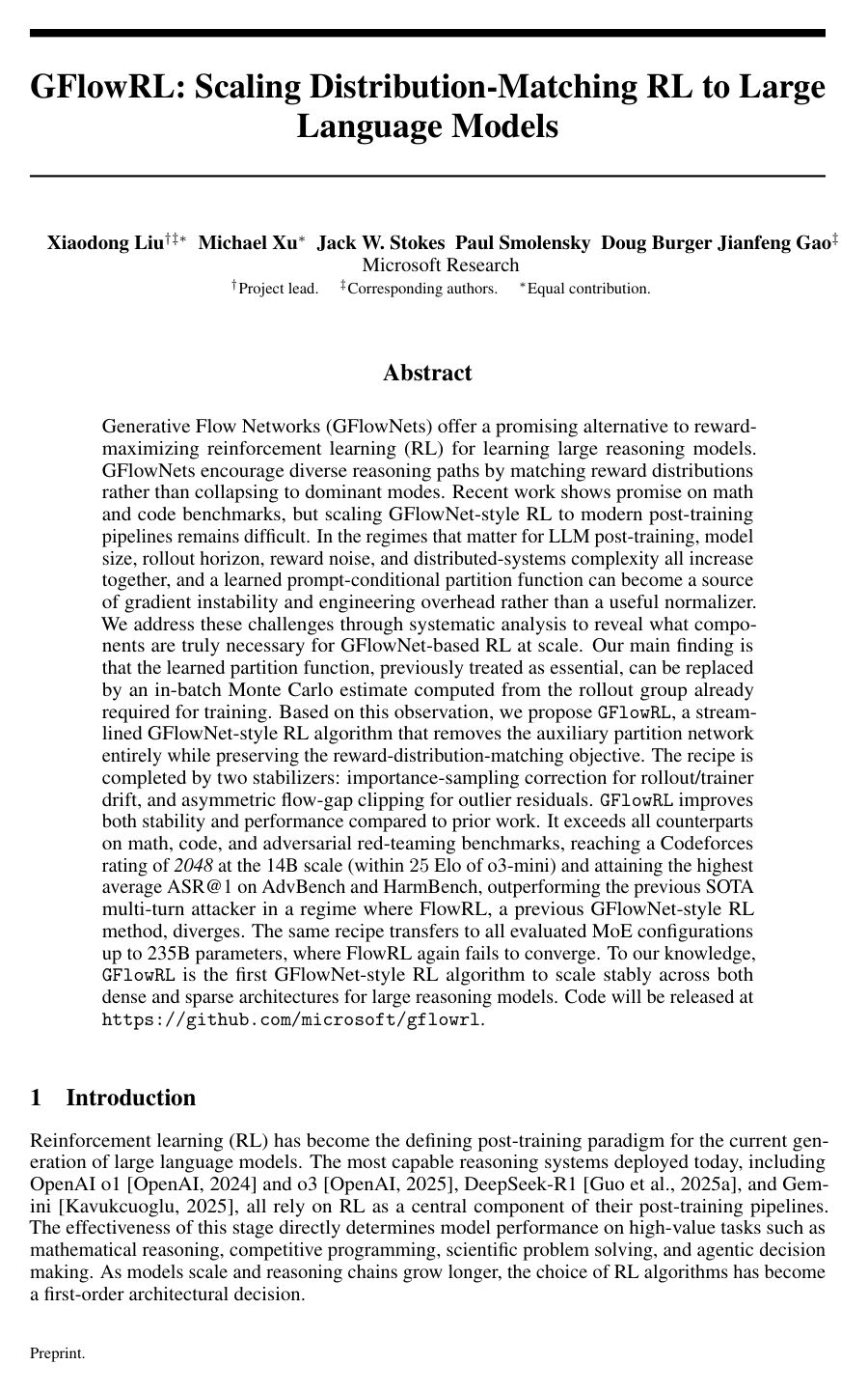 Cover for GFlowRL: Scaling Distribution-Matching RL to Large Language Models