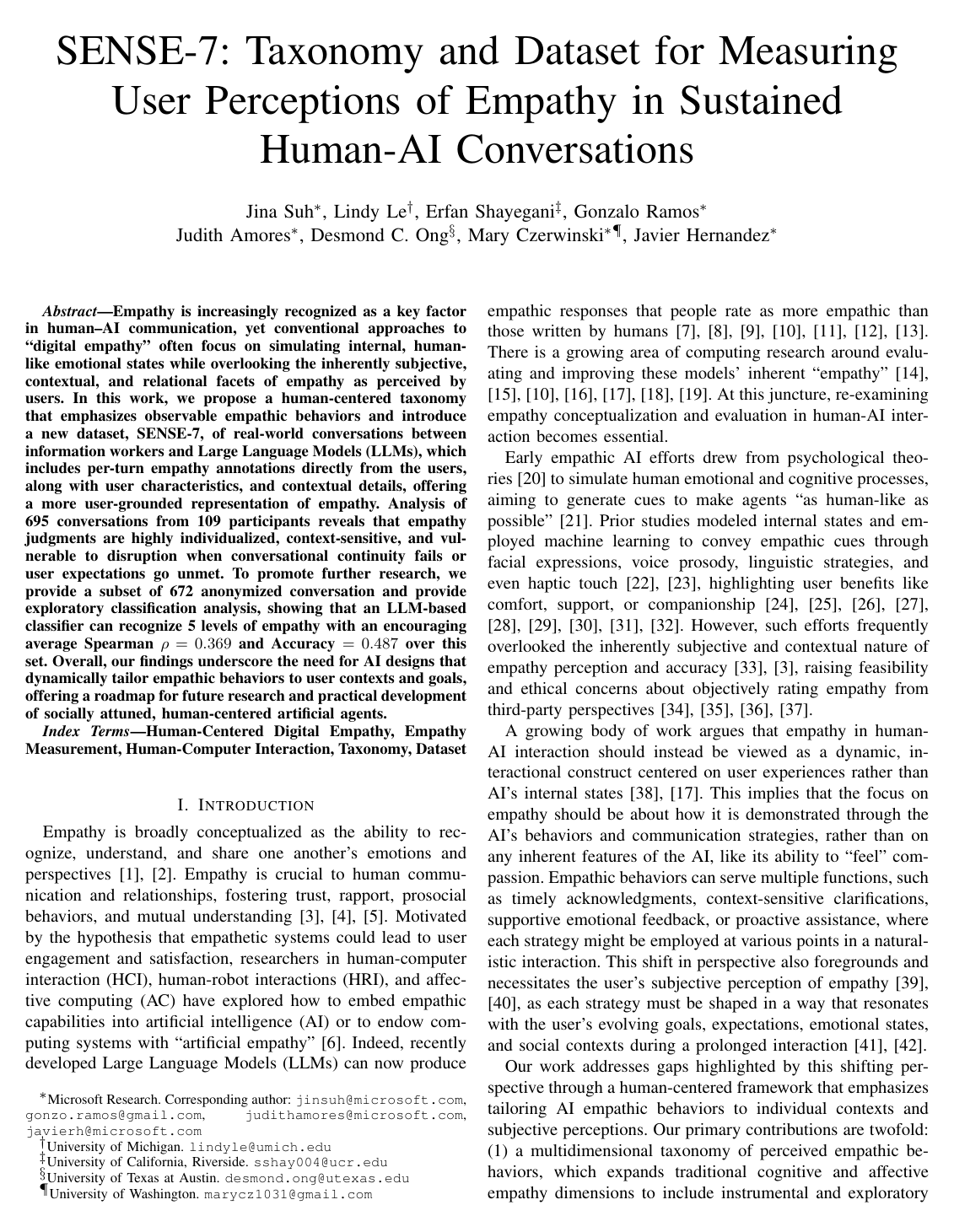 Cover for SENSE-7: Taxonomy and Dataset for Measuring User Perceptions of Empathy in Sustained Human-AI Conversations