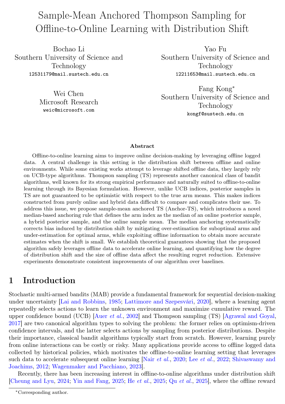 Cover for Sample-Mean Anchored Thompson Sampling for Offline-to-Online Learning with Distribution Shift