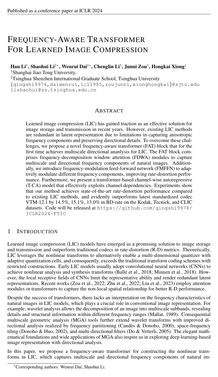 Cover for Frequency-Aware Transformer for Learned Image Compression