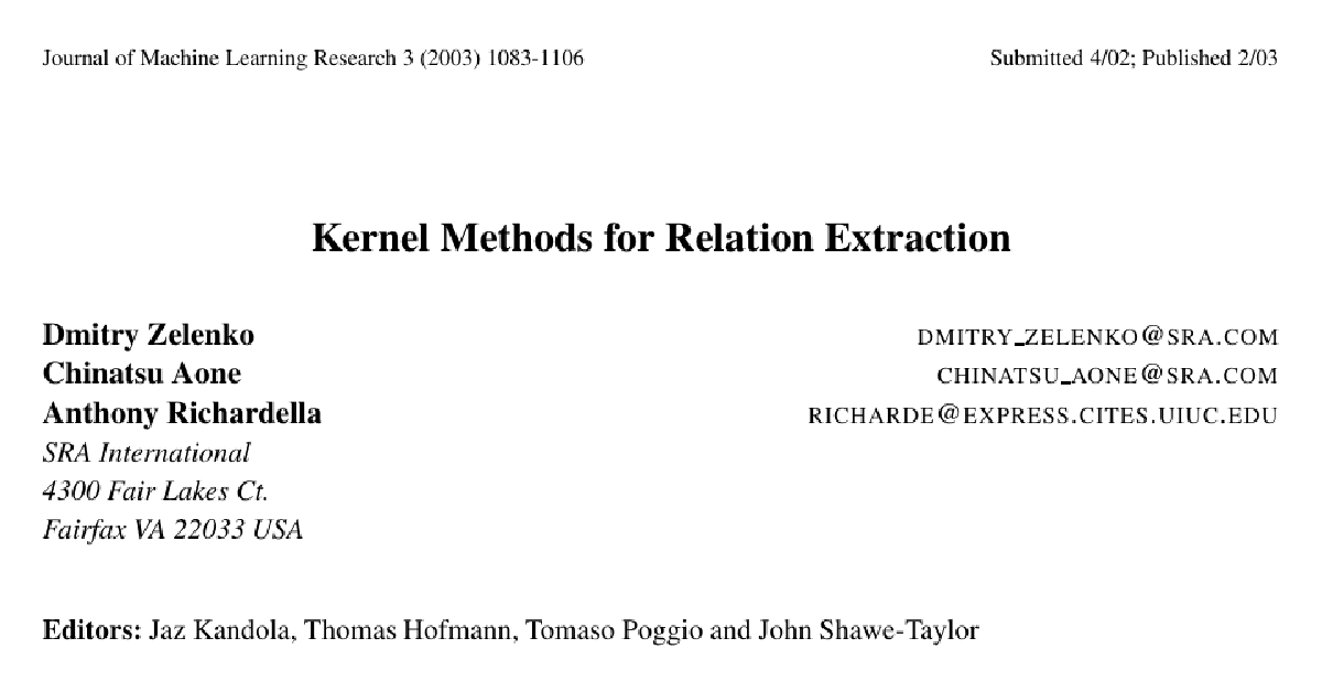 Kernel Methods for Relation Extraction cover