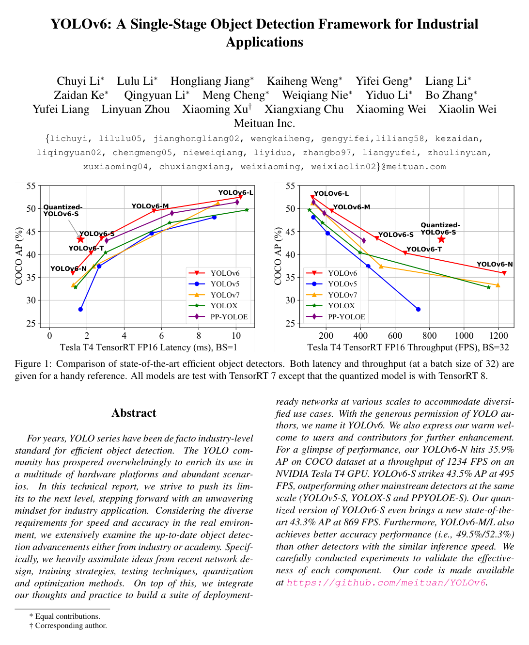 Cover for YOLOv6: A Single-Stage Object Detection Framework for Industrial Applications