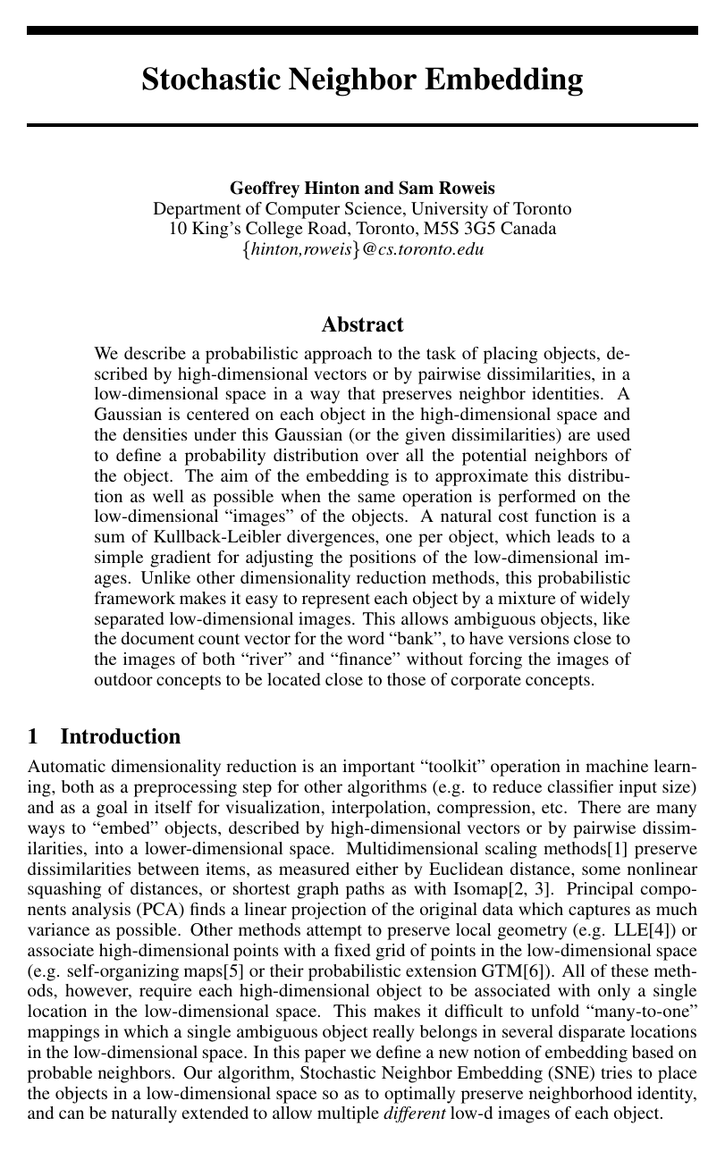 Stochastic Neighbor Embedding