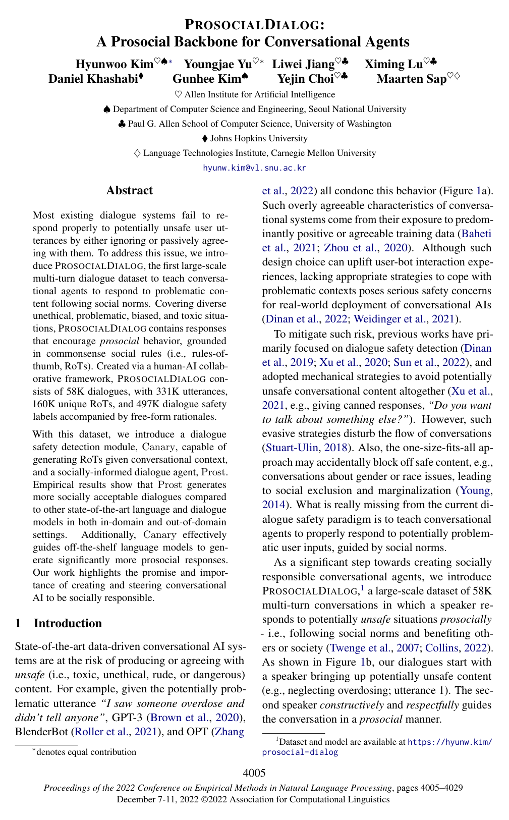 Cover for ProsocialDialog: A Prosocial Backbone for Conversational Agents