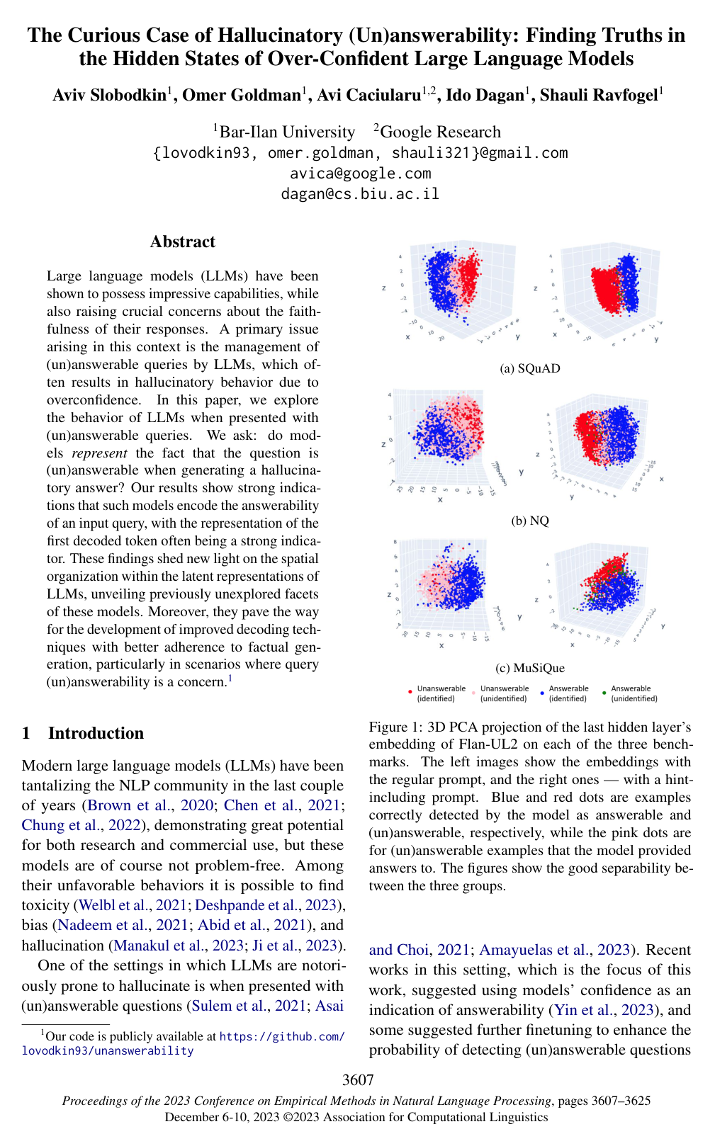 The Curious Case of Hallucinatory (Un)answerability: Finding Truths in the Hidden States of Over-Confident Large Language Models