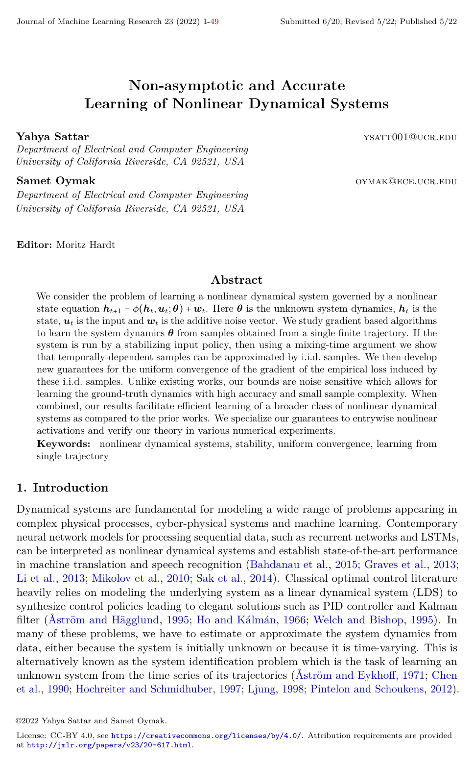 Cover for Non-asymptotic and Accurate Learning of Nonlinear Dynamical Systems