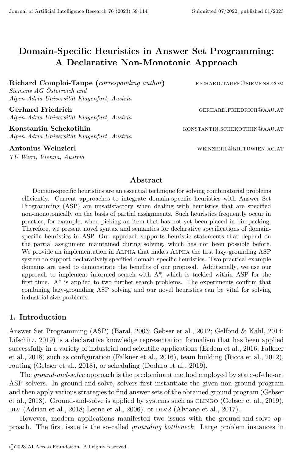 Domain-Specific Heuristics in Answer Set Programming: A Declarative Non-Monotonic Approach