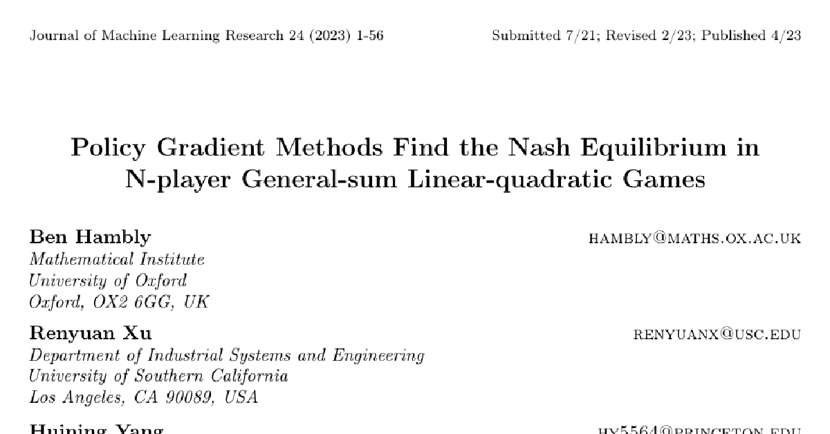 Policy Gradient Methods Find the Nash Equilibrium in N-player General-sum Linear-quadratic Games cover
