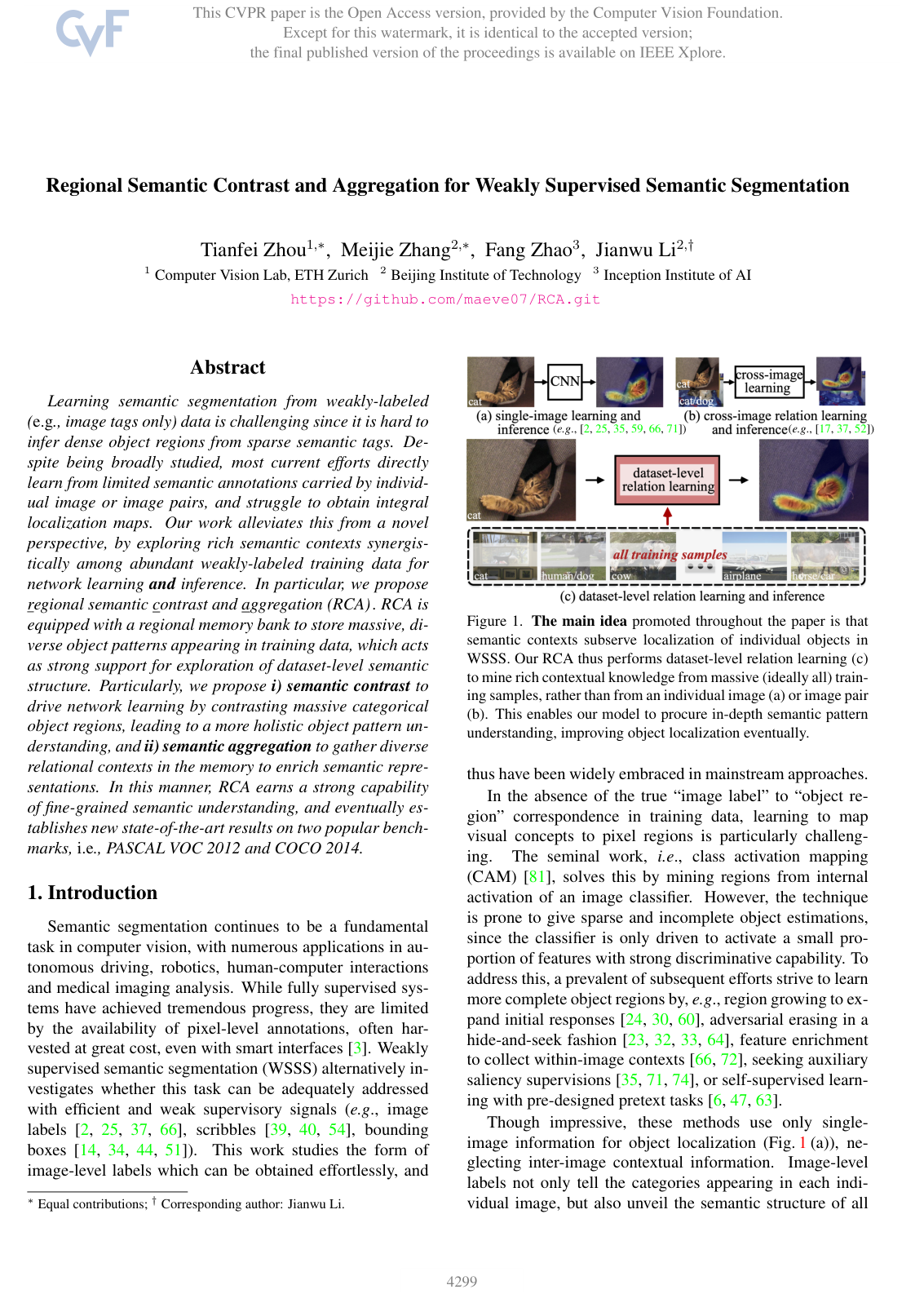 Cover for Regional Semantic Contrast and Aggregation for Weakly Supervised Semantic Segmentation