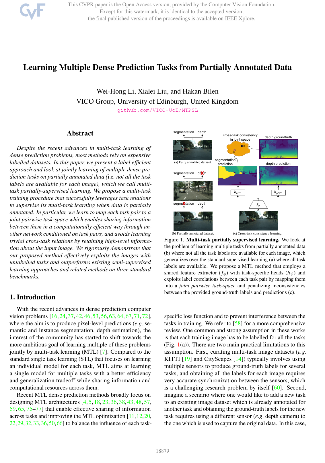 Learning Multiple Dense Prediction Tasks from Partially Annotated Data