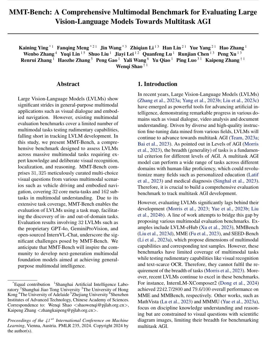 Cover for MMT-Bench: A Comprehensive Multimodal Benchmark for Evaluating Large Vision-Language Models Towards Multitask AGI