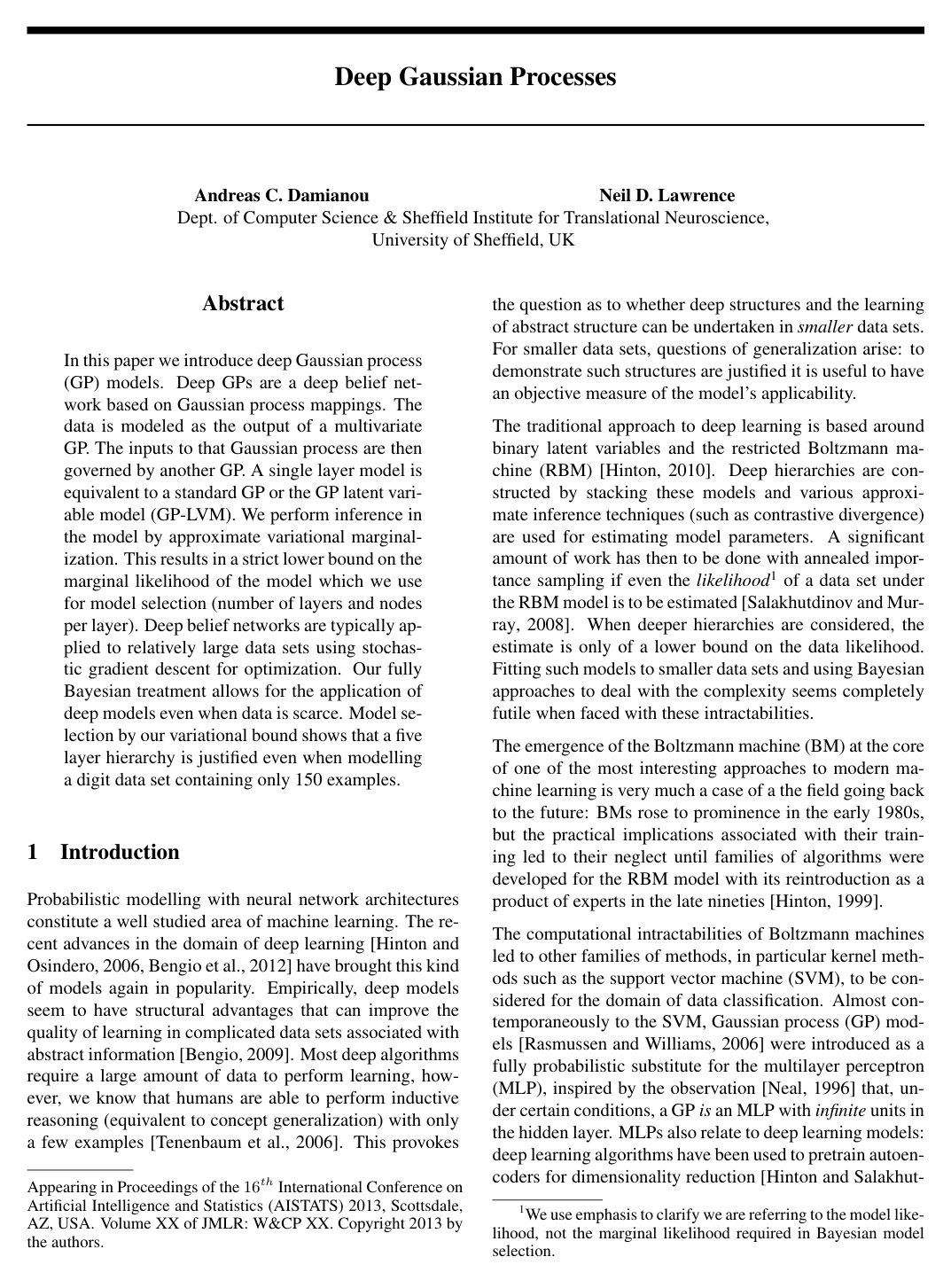 Deep Gaussian Processes