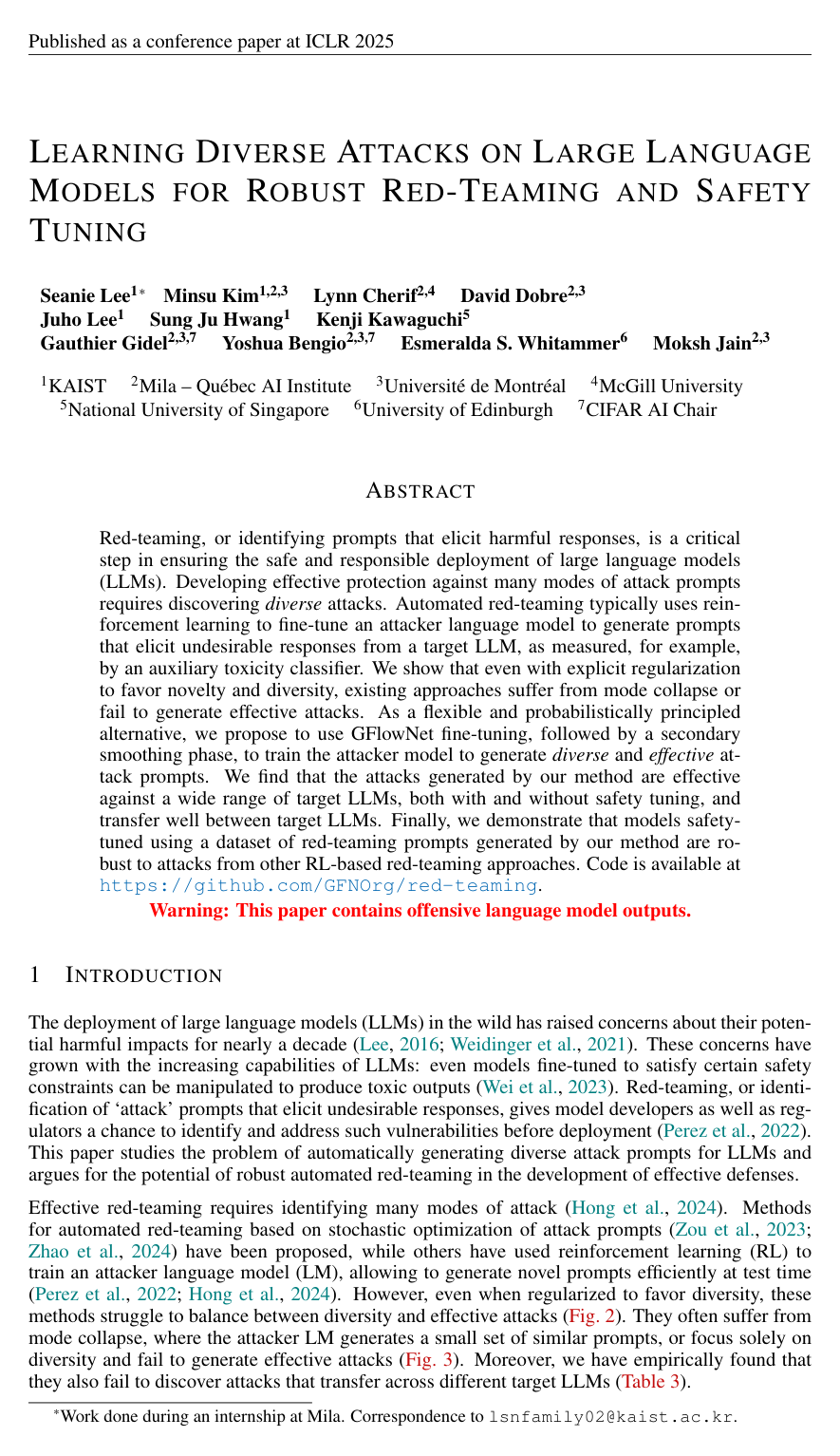 Learning Diverse Attacks on Large Language Models for Robust Red-Teaming and Safety Tuning