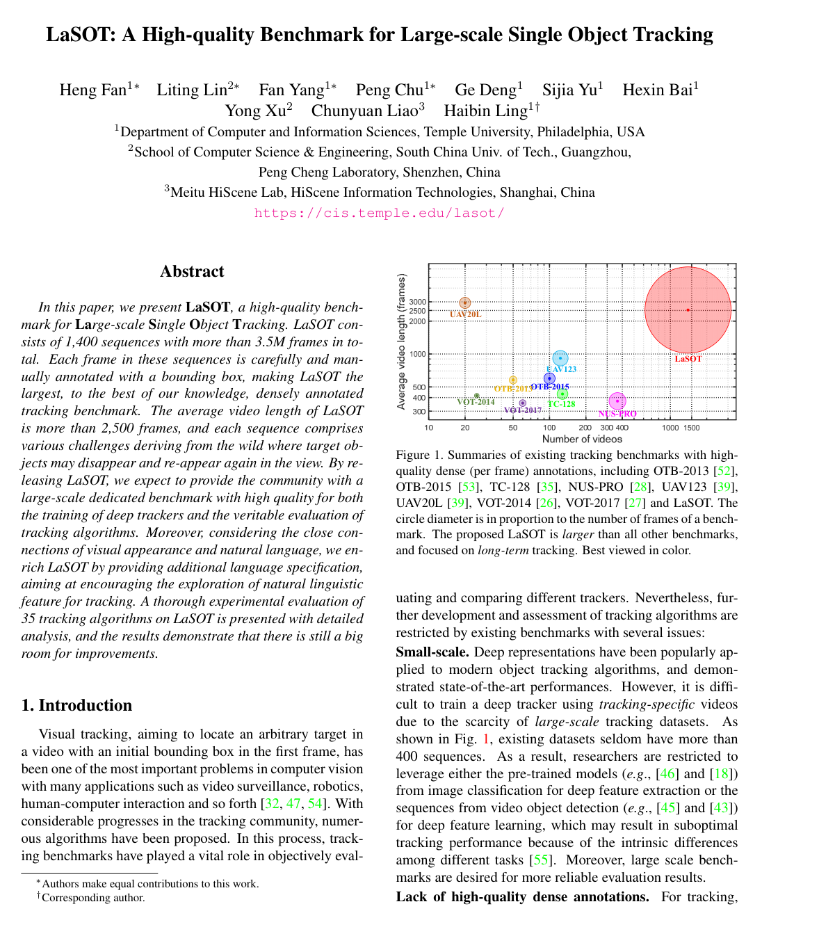 LaSOT: A High-Quality Benchmark for Large-Scale Single Object Tracking