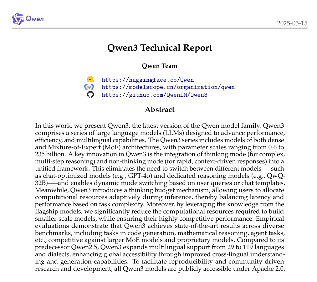 Qwen3 Technical Report