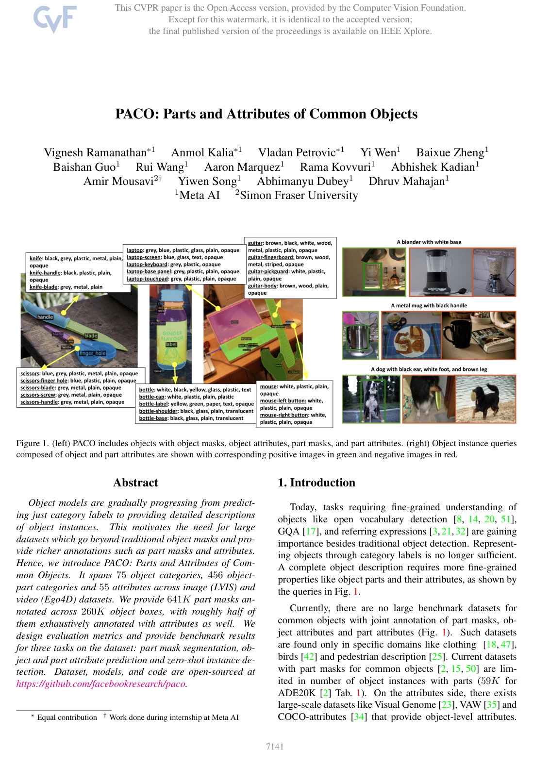Cover for PACO: Parts and Attributes of Common Objects